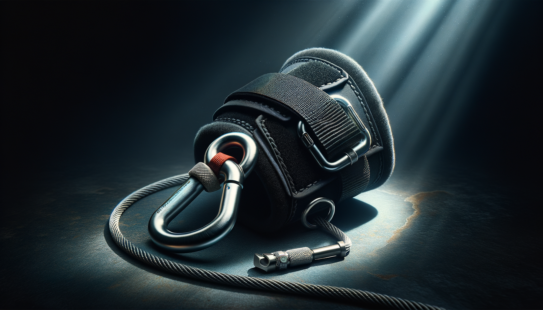 Padded neoprene ankle cuff with carabiner quick-release