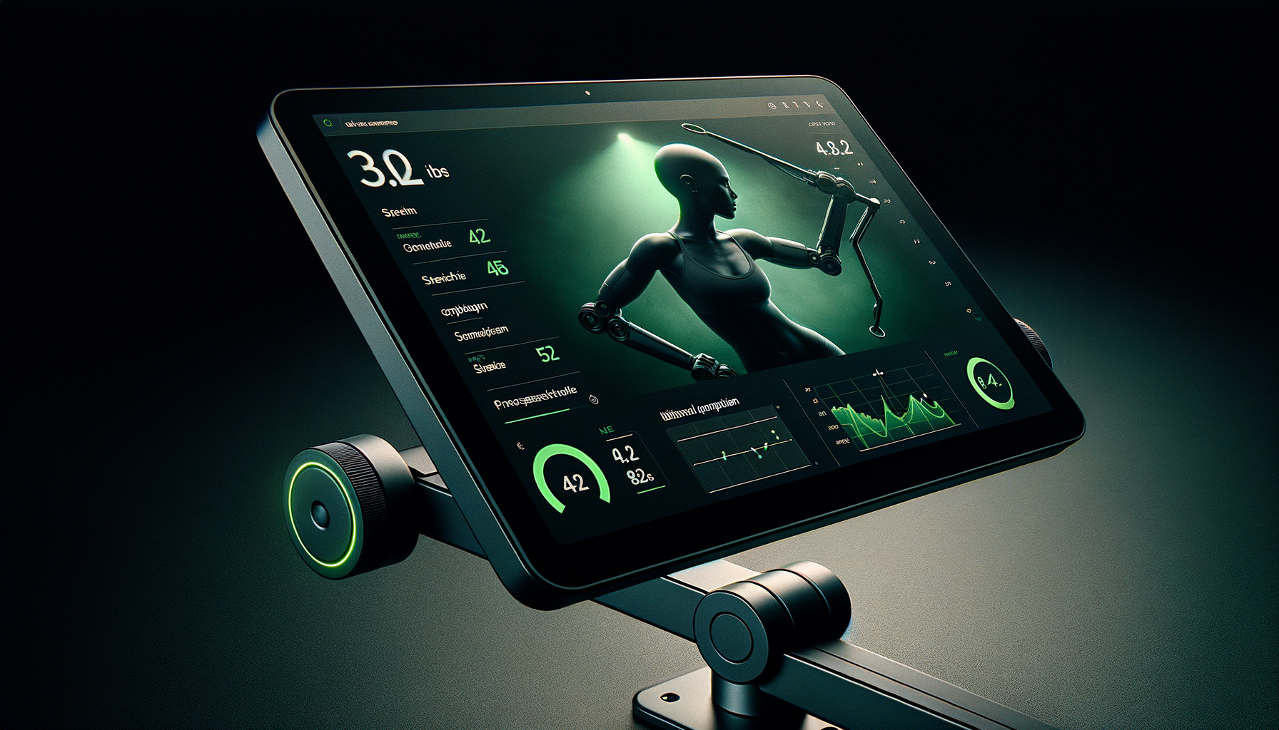 Live stretching session interface showing force, ROM, and progress data